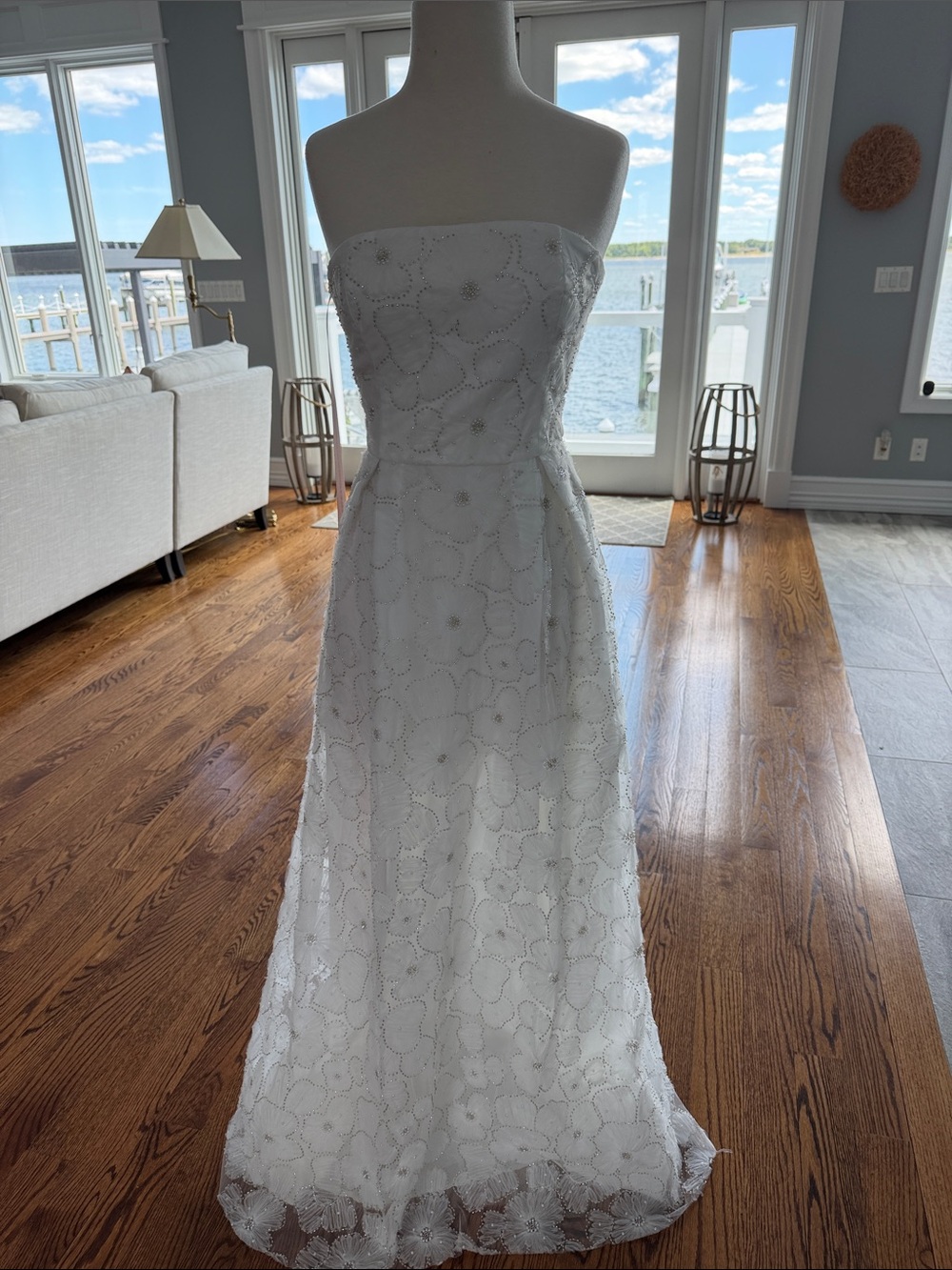 Lulu's White Strapless Maxi Dress with Floral Eyelet